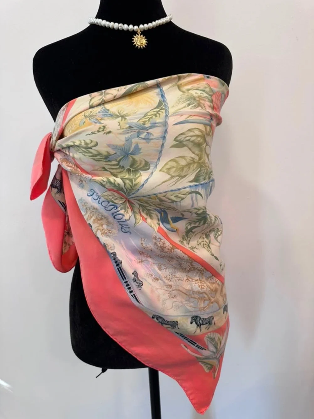 Hermes Silk Scarf Pink White Hand Rolled Made in France